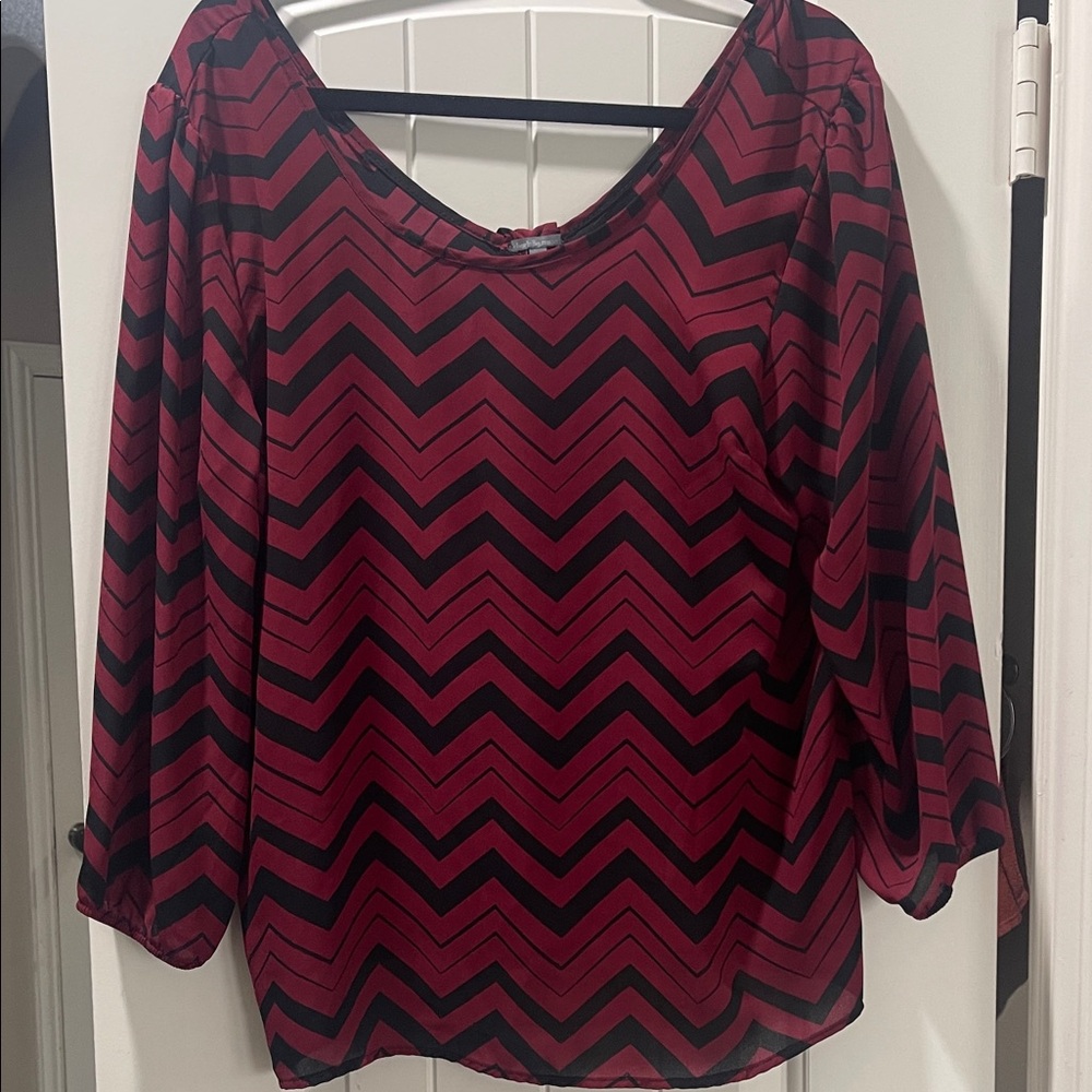 Charlotte Russe Red and Black Chevron Blouse